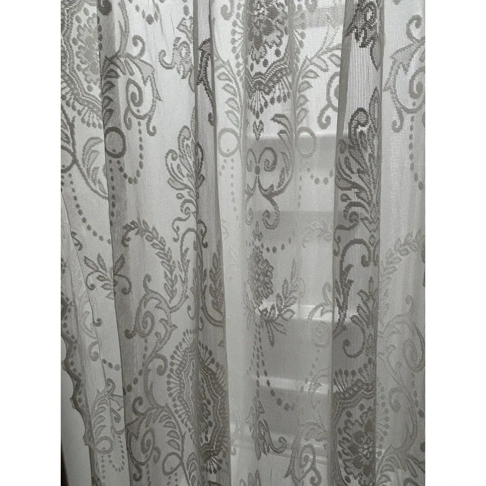 Romantic Cottage Ivory Floral Garlands Lace Curtains Scalloped Edge 2 Panels